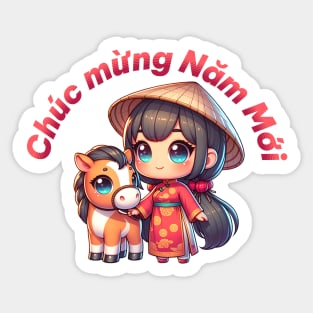Kawaii Vietnamese New Year Girl & Horse Sticker